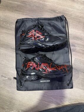 Balenciaga Black Sneakers with Red Graphic Accents